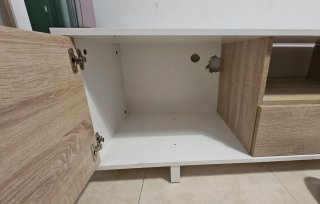 Mueble TV nórdico moderno blanco y madera