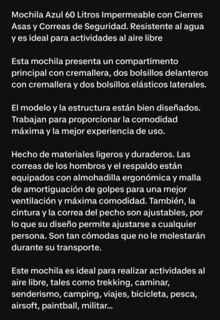 Mochila senderismo 60L Nueva a estrenar