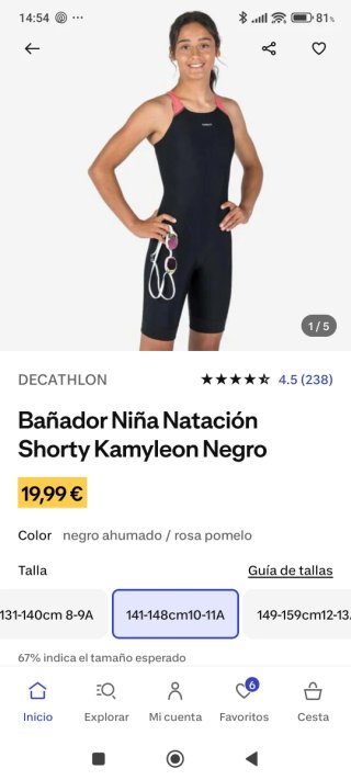 Bañador Niña Natación Shorty Kamyleon Negro