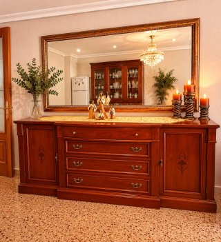 Mueble de salón madera y cristal