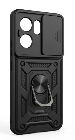 Custodia nera resistente con anello per Oppo Reno 13