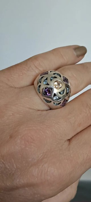 Anello Argento Massiccio con Zirconi Tg 18.5