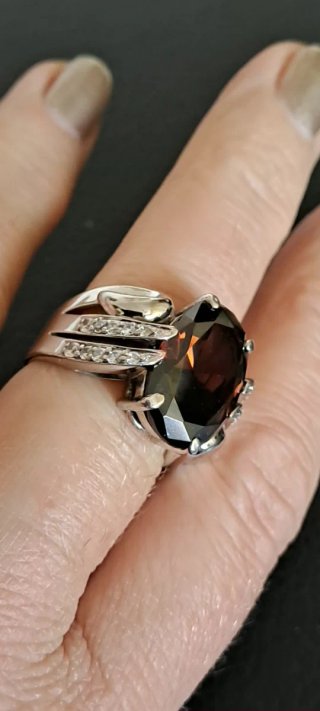 Anello Argento Massiccio Quarzo Fiume Tg 18.5