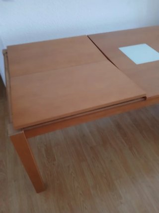 Mesa de comedor extensible madera y cristal