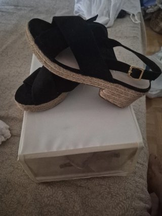 Sandalias de cuña negras esparto tacon 5 cm