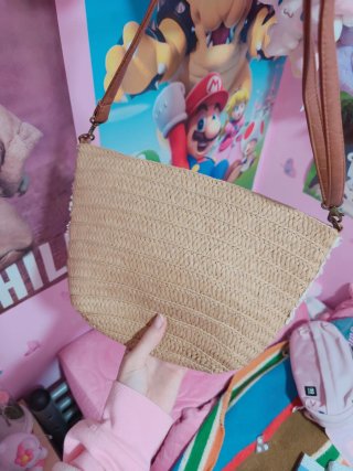 Bolso rafia mimbre encaje conchas