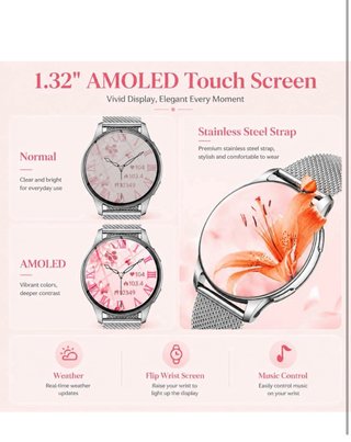 Smartwatch Donna Chiamate Bluetooth Argento Bianco
