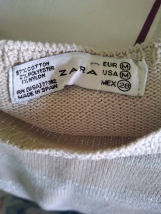 Jersey Zara Rayas Beige y Plateado Talla M