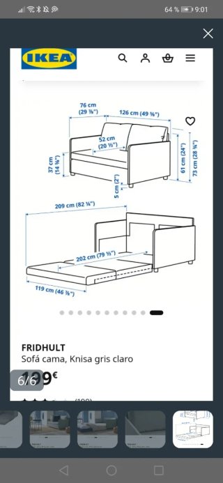 Sofá Cama Gris sin Cojines Decorativos