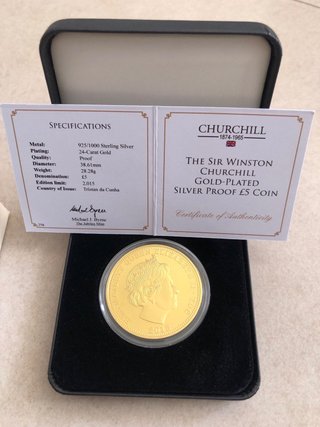 Moneda Churchill 5 Libras Plata Chapada Oro