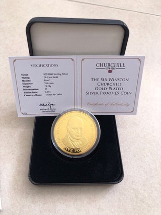 Moneda Churchill 5 Libras Plata Chapada Oro