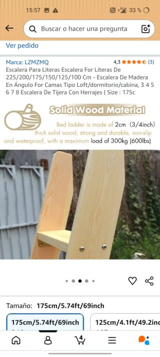 Escalera para litera de madera 175cm