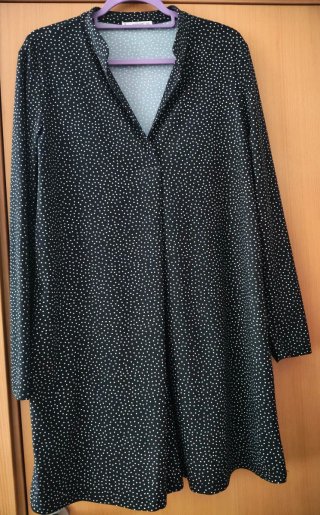 Vestido Mango manga larga Talla L. Negro Lunares