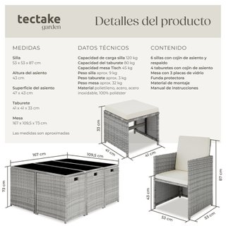 Conjunto de ratán para 6-10 personas, funda impermeable, gris claro