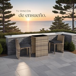 Conjunto de ratán y aluminio, natural