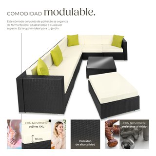 Conjunto de ratán para 6-7 personas resistente y con tablero negro