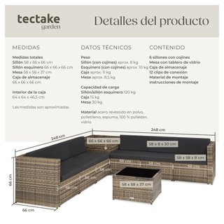 Conjunto muebles ratán trenzado cojines baúl natural 66x66x66cm