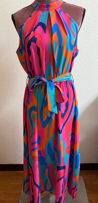 Vestido midi estampado multicolor talla L