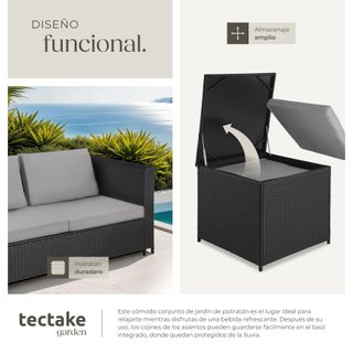 Conjunto de ratán para 4 personas, caja de almacenaje, negro/gris