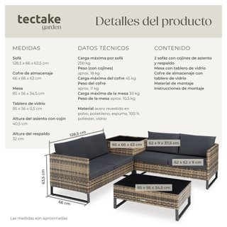 Conjunto de ratán para 4 personas y resistente marrón natural