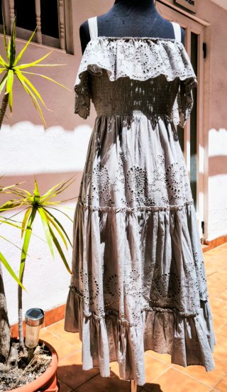 Vestido ibicenco Zara Gris Bordado T.S/36/8