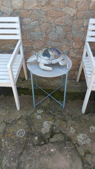 Lote 2 sillones y mesa metal blanco