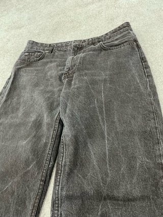 Jeans Zara Rectos Tiro Alto/Encerados Marrón Gris