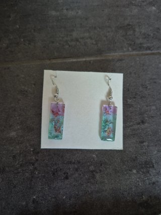 Pendientes Rectangulares Rosa y Turquesa