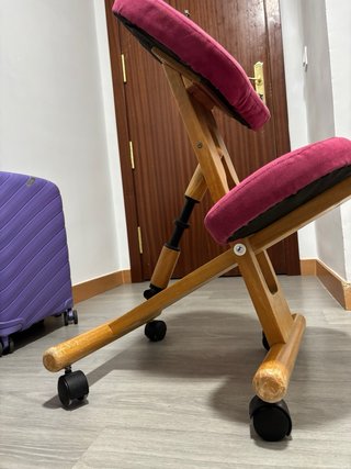 Silla ergonómica rosa y madera