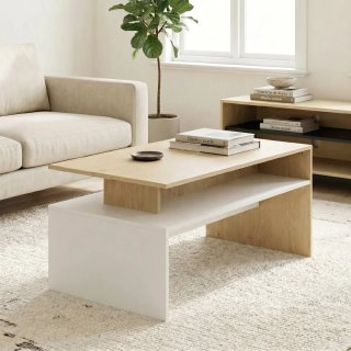 Mesa de centro salón madera y blanca