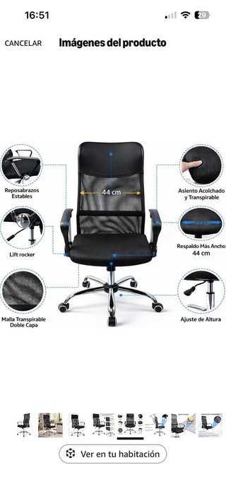 Silla de oficina giratoria negra MUDANZA