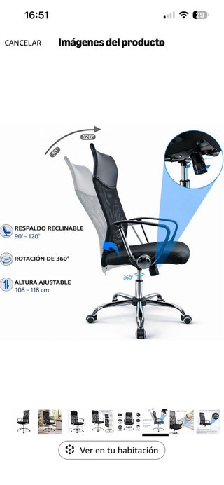 Silla de oficina giratoria negra MUDANZA