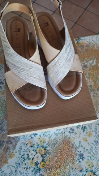 Sandali Agorà Zeppa Vera Pelle Beige/Oro
