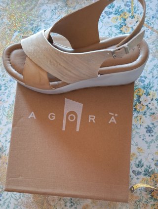 Sandali Agorà Zeppa Vera Pelle Beige/Oro