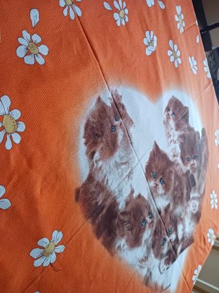 Copriletto cotone vintage gattini e cuori