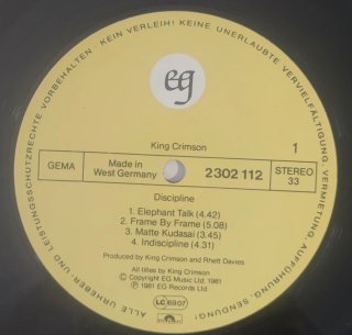 King Crimson Discipline LP Germania 1981