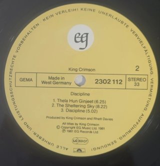 King Crimson Discipline LP Germania 1981