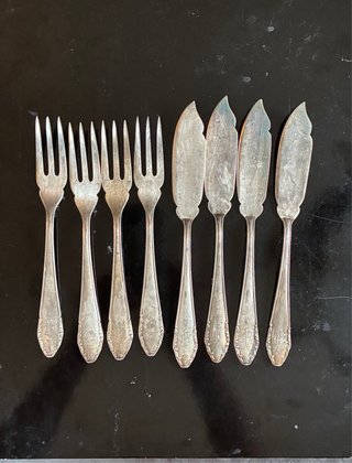 cubiertos de pescado de alpaca bañada plata