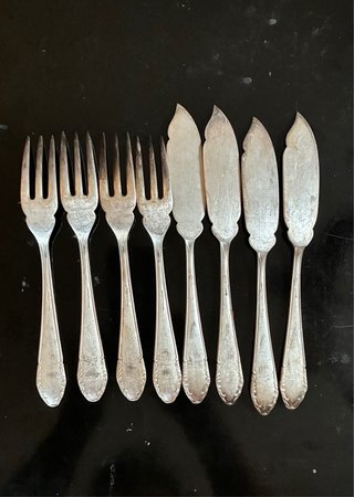 cubiertos de pescado de alpaca bañada plata