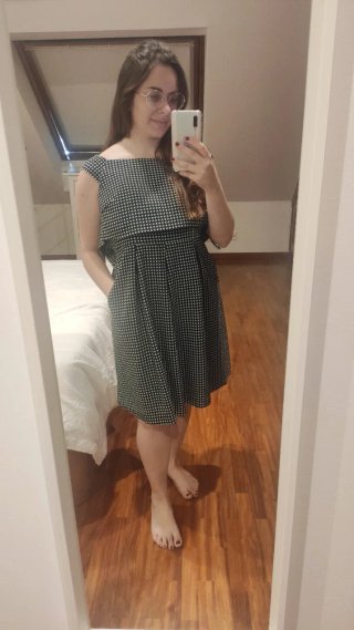 Vestido Negro con Lunares turquesa/verde aguamarin
