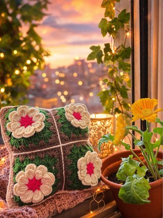 Cojín crochet floral artesanal