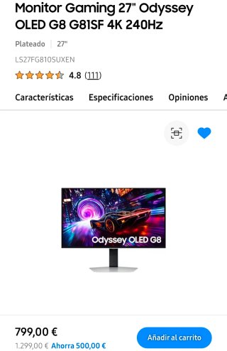 Monitor Samsung Odyssey G8 OLED 27 4K 240Hz