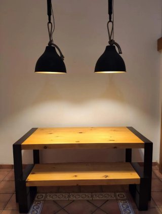 Mesa y Banco Madera Maciza y Hierro