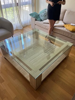 Mesa centro mármol y cristal grande