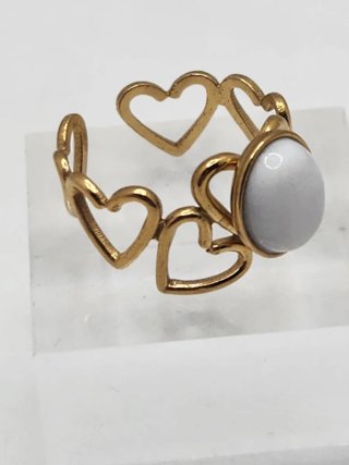 Anillo Corazones Baño Oro Blanco Ajustable