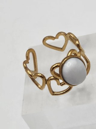 Anillo Corazones Baño Oro Blanco Ajustable