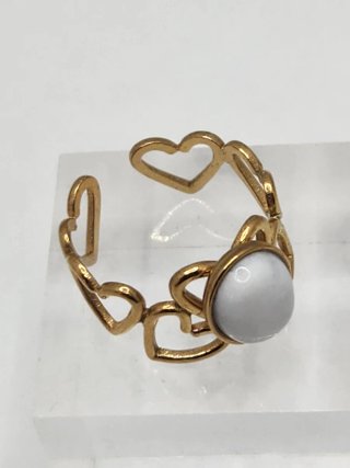 Anillo Corazones Baño Oro Blanco Ajustable