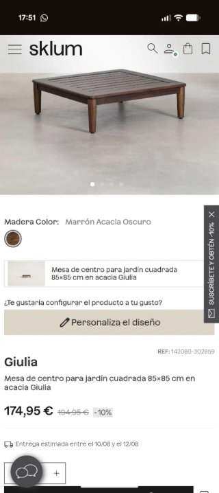 Mesa baja acacia maciza jardín