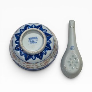 Conjunto Tigela e Colher Porcelana Rice Grain