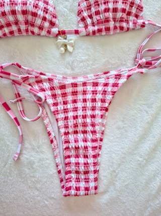 Bikini cuadros rosa y blanco Talla XS